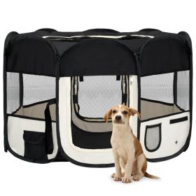 Foldable Dog Playpen with Carrying Bag Black 43.3"x43.3"x22.8