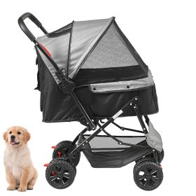 Pet Stroller, 4 Wheels Dog Stroller Rotate with Brakes, 44lbs Weight Capacity, Puppy Stroller with Reversible Handlebar, Storage Basket and Zippe