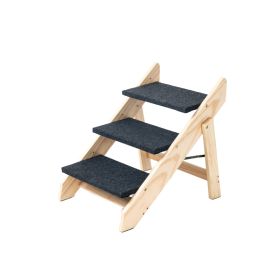 Wood Pet Stairs Pet Steps  Foldable 3 Levels Dog Stairs  Ramp Perfect For Beds And Cars Portable Dog  Ladder Up To 110 Pounds (Option: Grey wood)